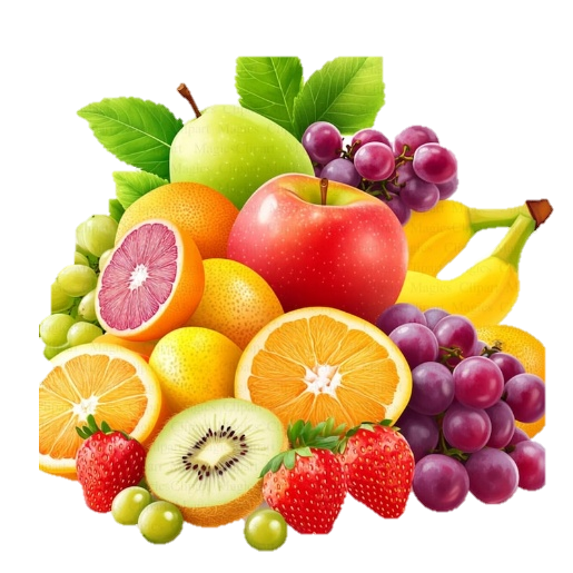 May include: A vibrant collection of fresh fruits, including oranges, grapefruits, apples, bananas, kiwi, strawberries, and grapes.  The fruits are arranged artfully, showcasing their natural colors and textures.  Green leaves add a touch of freshness to the composition.  This image is ideal for representing healthy eating, fruit markets, or fresh produce.